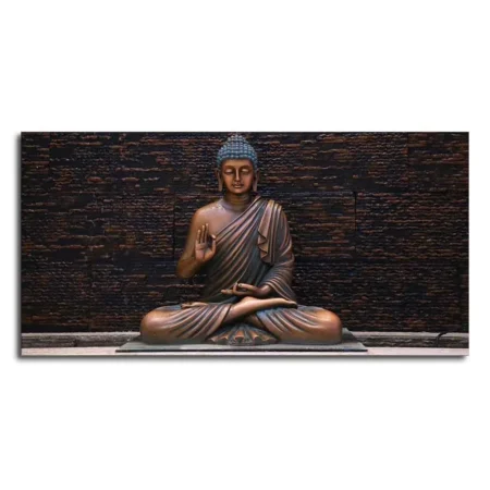 Multicolor Matte Lord Buddha Meditating Statue Canvas Wall Painting