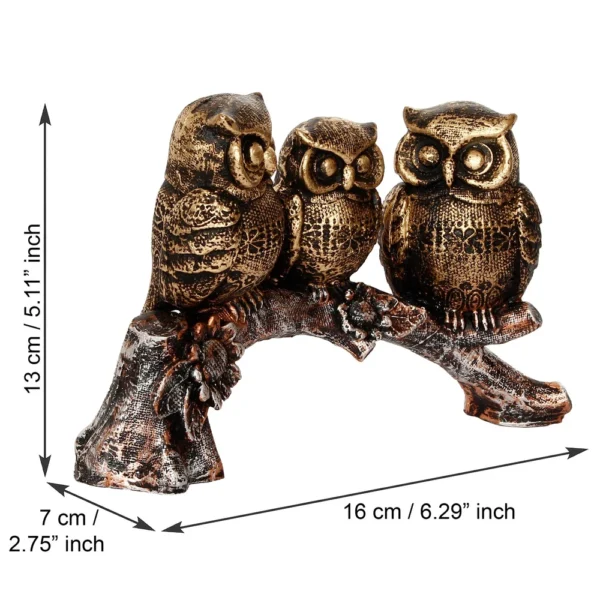 Eunoia Crafts 3 Owl Sitting on Branch Antique Finish Handcrafted Polyresin Decorative Showpiece