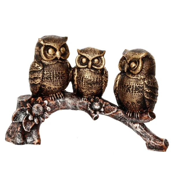 Eunoia Crafts 3 Owl Sitting on Branch Antique Finish Handcrafted Polyresin Decorative Showpiece