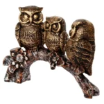 Eunoia Crafts 3 Owl Sitting on Branch Antique Finish Handcrafted Polyresin Decorative Showpiece