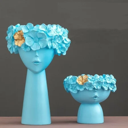 Antique Blue & Golden New Innovative Handicrafts Girl head set of 2