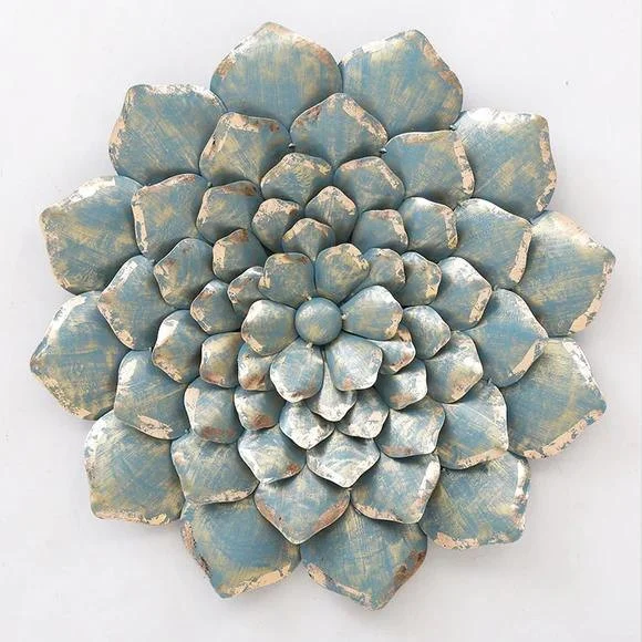 Mild Steel Blue Metal Floral Wall Art