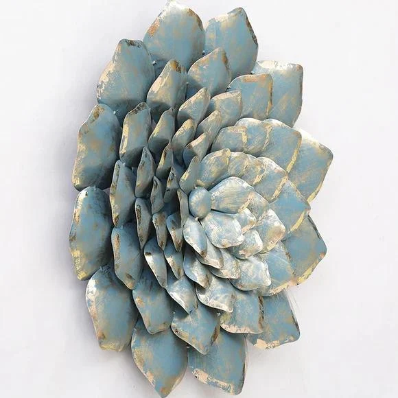 Mild Steel Blue Metal Floral Wall Art